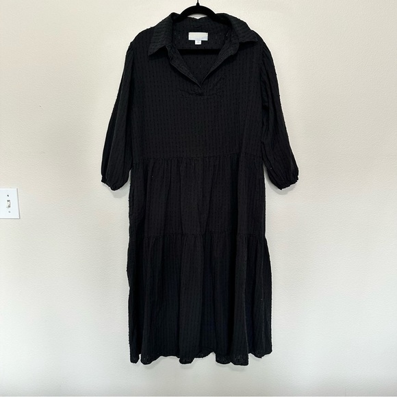 house of woo Dresses & Skirts - House of woo textured Collared Tiered Tunic Dress black womens size S oversized